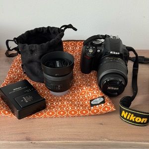 Nikon D3100 with two lenses and carry case. EUC